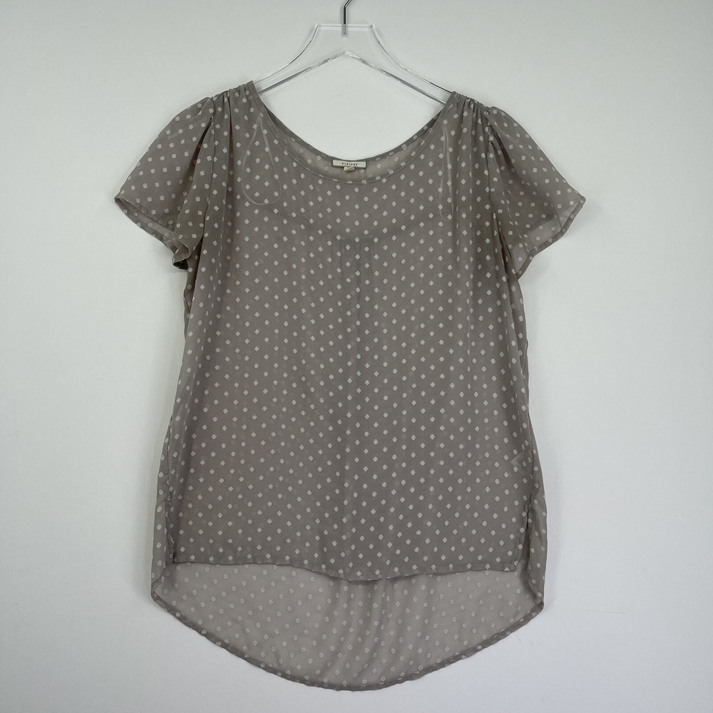 Pleione Womens Top Medium Embroidered Gray Short Sleeve Blouse